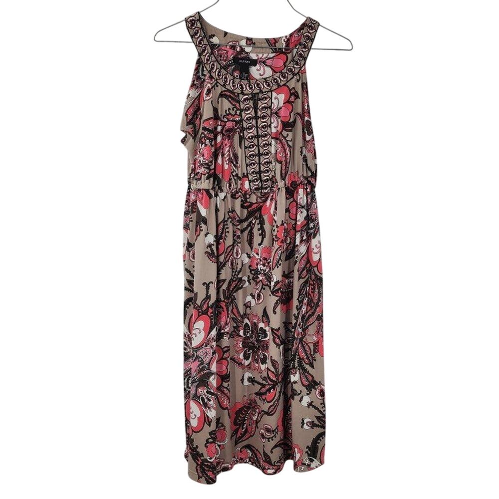 Alfani Pink Tan Paisley Print Sleeveless Dress Women's XS Stretch Boho Summer